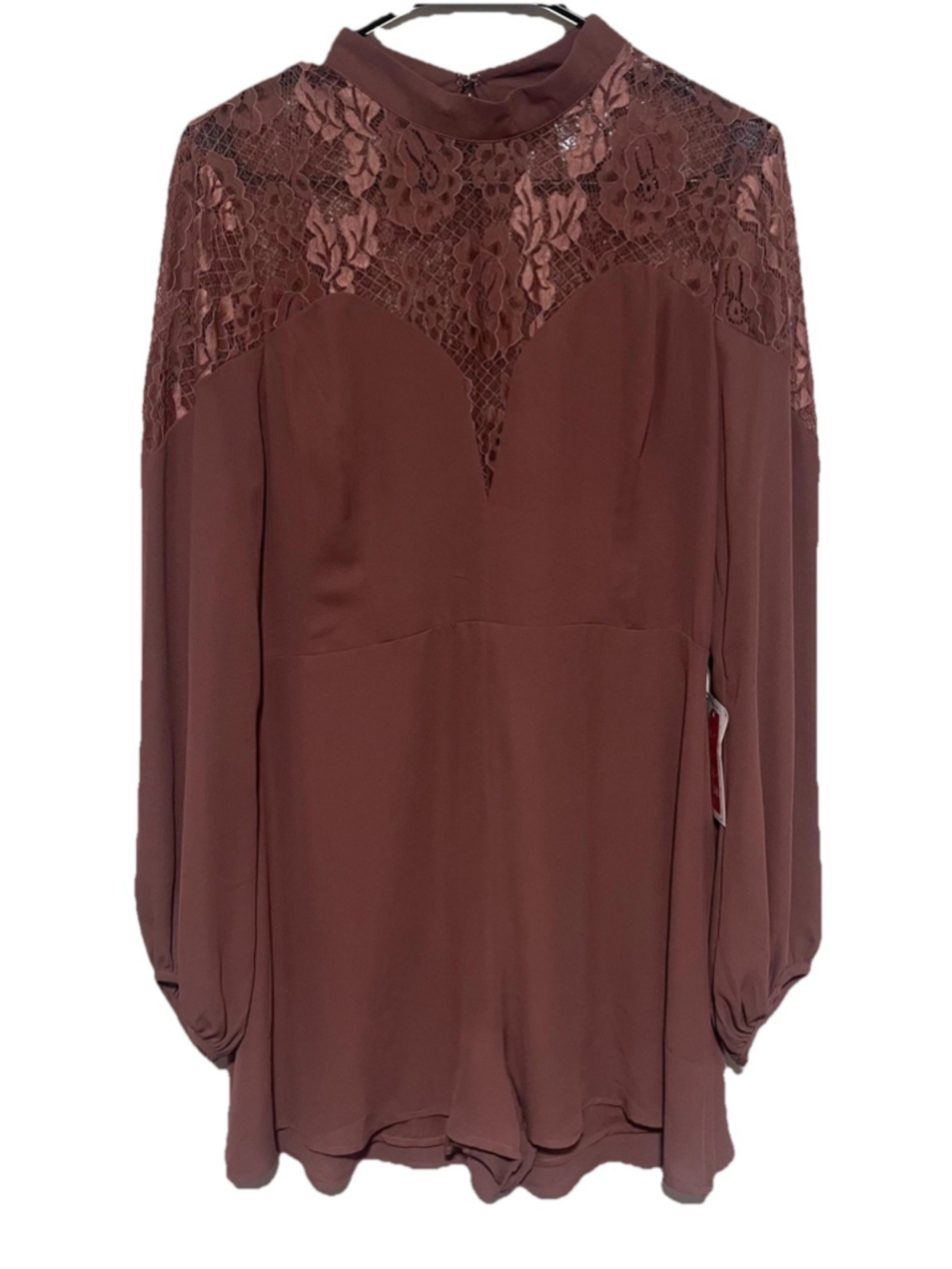Lush Mauve Lace Yoke Long Sleeve Romper